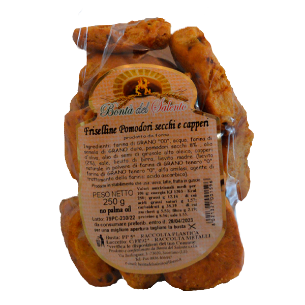 Friselline: pomodori secchi e capperi 250 gr